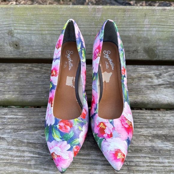 Seychelles Frequency Floral Pointed Toe Pump Pink Purple Stiletto Heel Sz 8 Boho - Picture 2 of 9